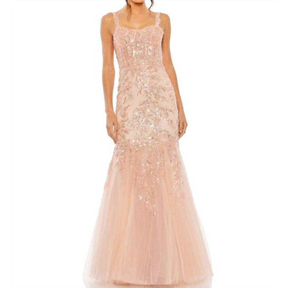 NEW MAC DUGGAL corset bodice embellished dress in pink